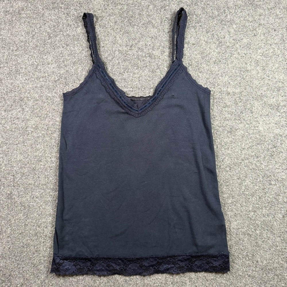 Abercrombie & Fitch Cami Top Womens Medium Navy Blue Lace Trim Coquette Bella